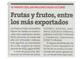 Frutas y frutos, entre los más exportados (Fuente: Perú 21)
