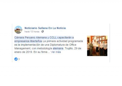 Cámara Peruano Alemana y CCLL capacitarán a empresarios liberteños (Fuente: Sullana en la Noticia)