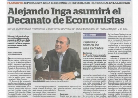 Alejandro Inga asumirá el Decanato de Economistas (Fuente: La Industria)