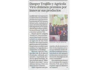 Danper Trujillo y Agrícola Virú obtienen premios por innovar sus productos (Fuente: La República)