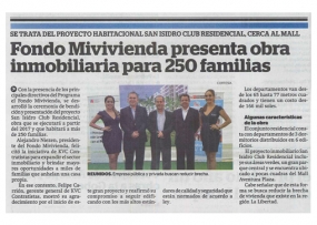 Fondo Mi Vivienda presenta obra inmobiliaria para 250 familias (Fuente: La Industria)