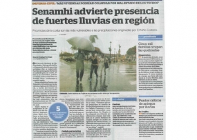 Senamhi advierte presencia de fuertes lluvias en región (Fuente: La Industria)