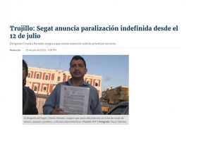 Trujillo: Segat anuncia paralización indefinida desde el 12 de julio (Fuente: RPP)