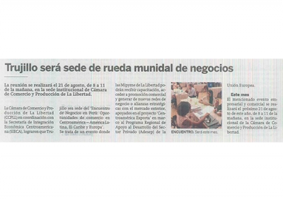 Trujillo será sede de rueda mundial de negocios (Fuente: La Industria)