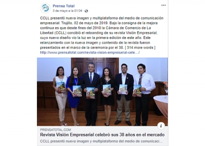 Revista Visión Empresarial celebró sus 38 años en el mercado (Fuente: Prensa Total Facebook)