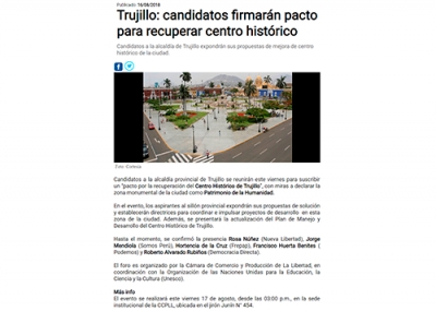 Trujillo: Candidatos firmarán pacto para recuperar centro histórico (Fuente: La Industria)