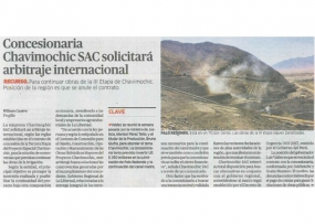 Concesionaria Chavimochic SAC solicitará arbitraje internacional (Fuente: La República)