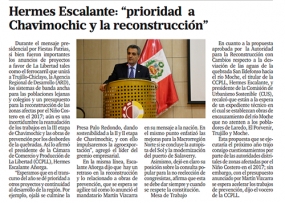 Hermes Escalante: &quot; prioridad a Chavimochic y la reconstrucción&quot; (Fuente: Panorama Trujillano)
