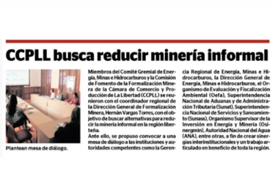 CCPLL busca reducir minería informal (Fuente: Correo)