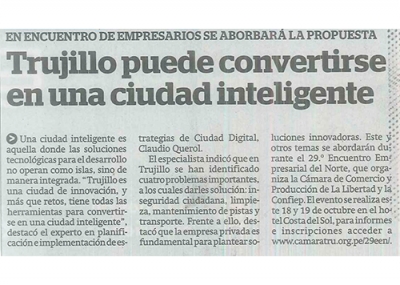 Trujillo puede convertirse en una ciudad inteligente (Fuente: La Industria)