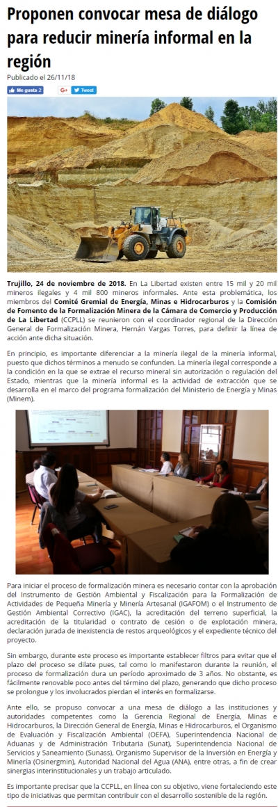 Proponen convocar mesa de diálogo para reducir minería informal (Fuente: Ser Peruano)