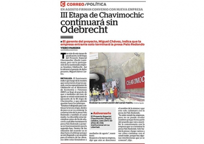 III Etapa de Chavimochic continuará sin Odebrecht (Fuente: Correo)