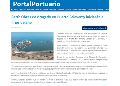Perú: Obras de dragado en Puerto Salaverry iniciarán a fines de año (Fuente: PortalPortuario)