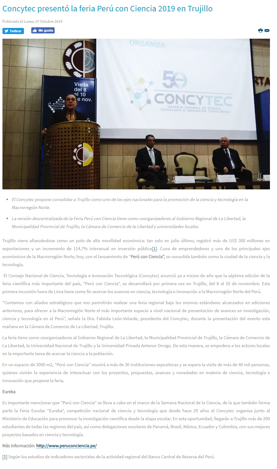 09.10.19.13 Concytec Trujillo acogerá Perú con Ciencia