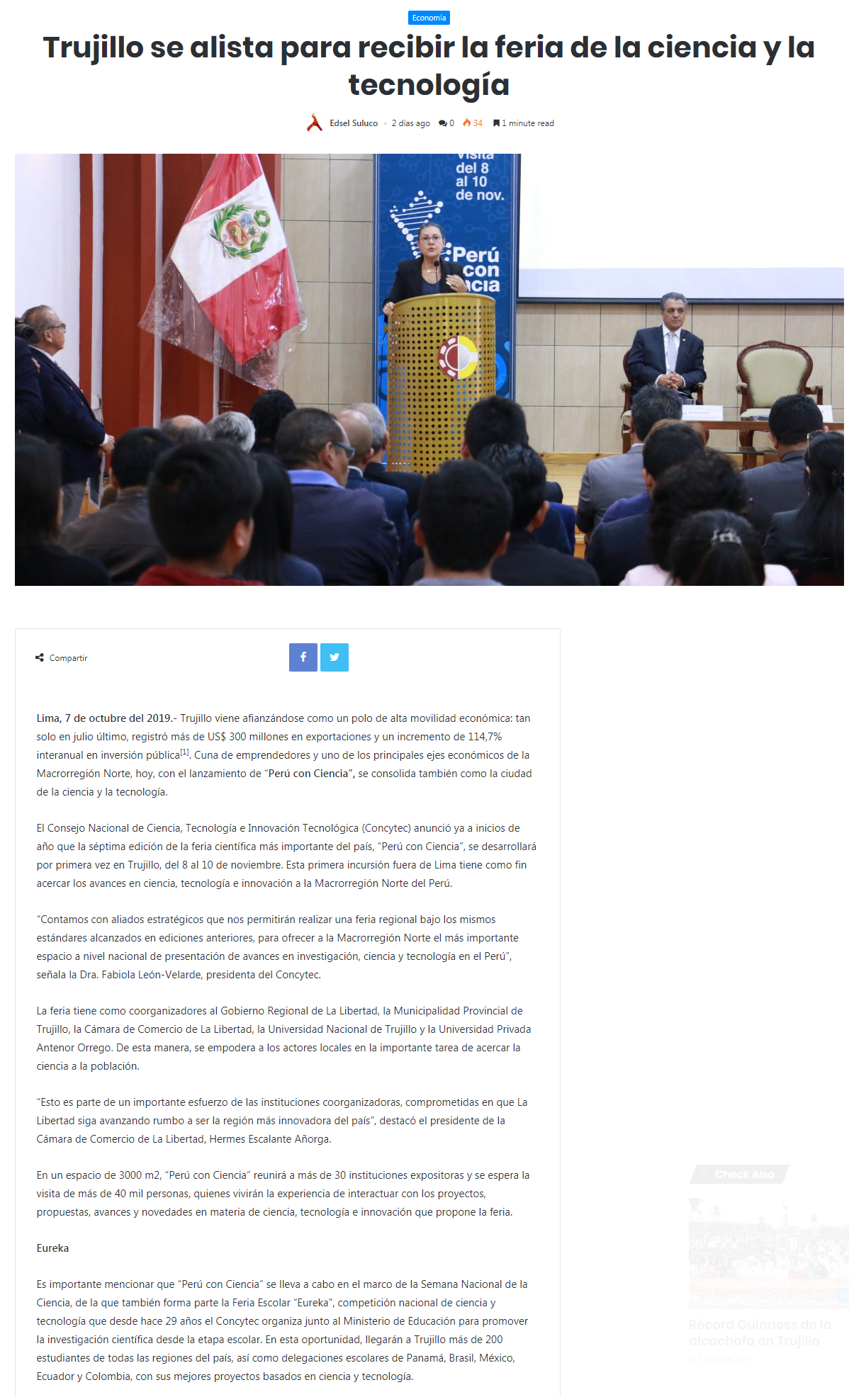09.10.19.19 News Trujillo acogerá Perú con Ciencia