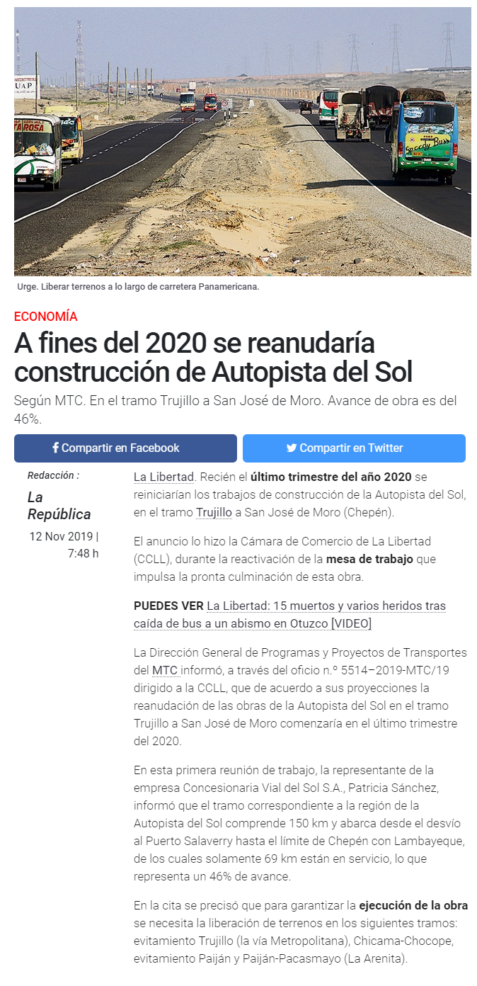 12.11.19.20 LA REPÚBLICA WEB reanudarán Trabajos Autopista del Sol