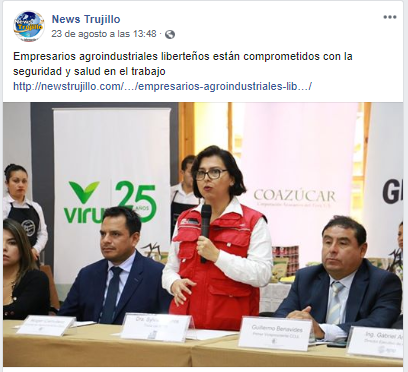 26.08.19.08 News Trujillo Facebook  Empresarios liberteños agroindustriales se comprometen con la seguridad en el trabajo Cámara de Comercio de La Libertad