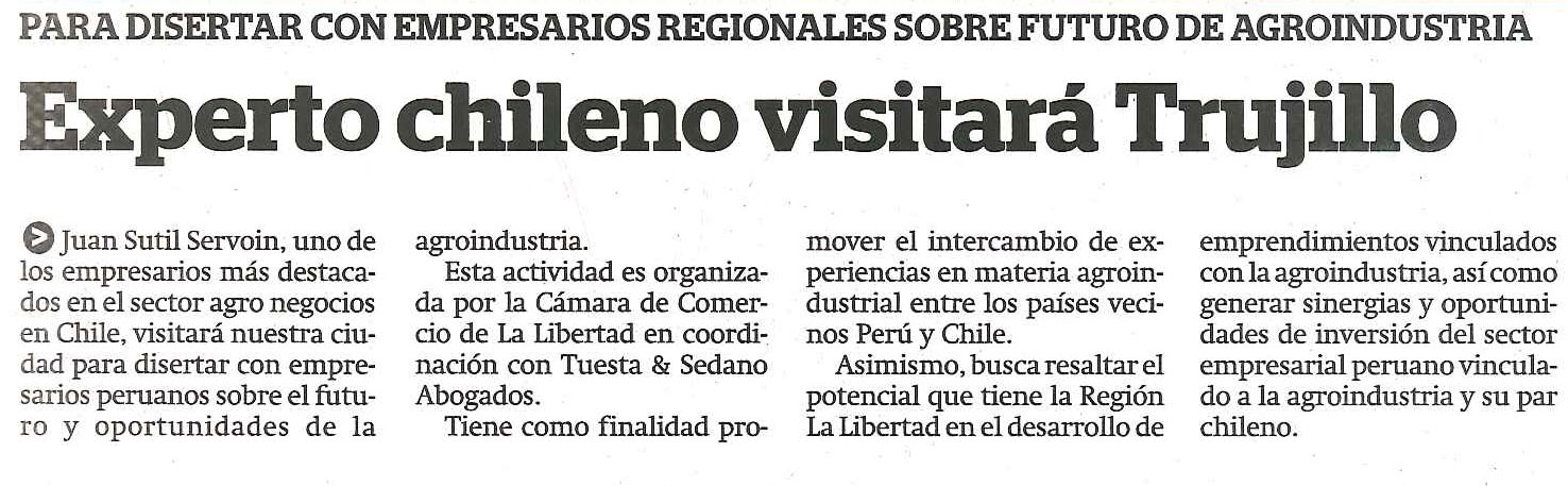 26.08.19.09 La Industria experto chileno visitará Trujillo