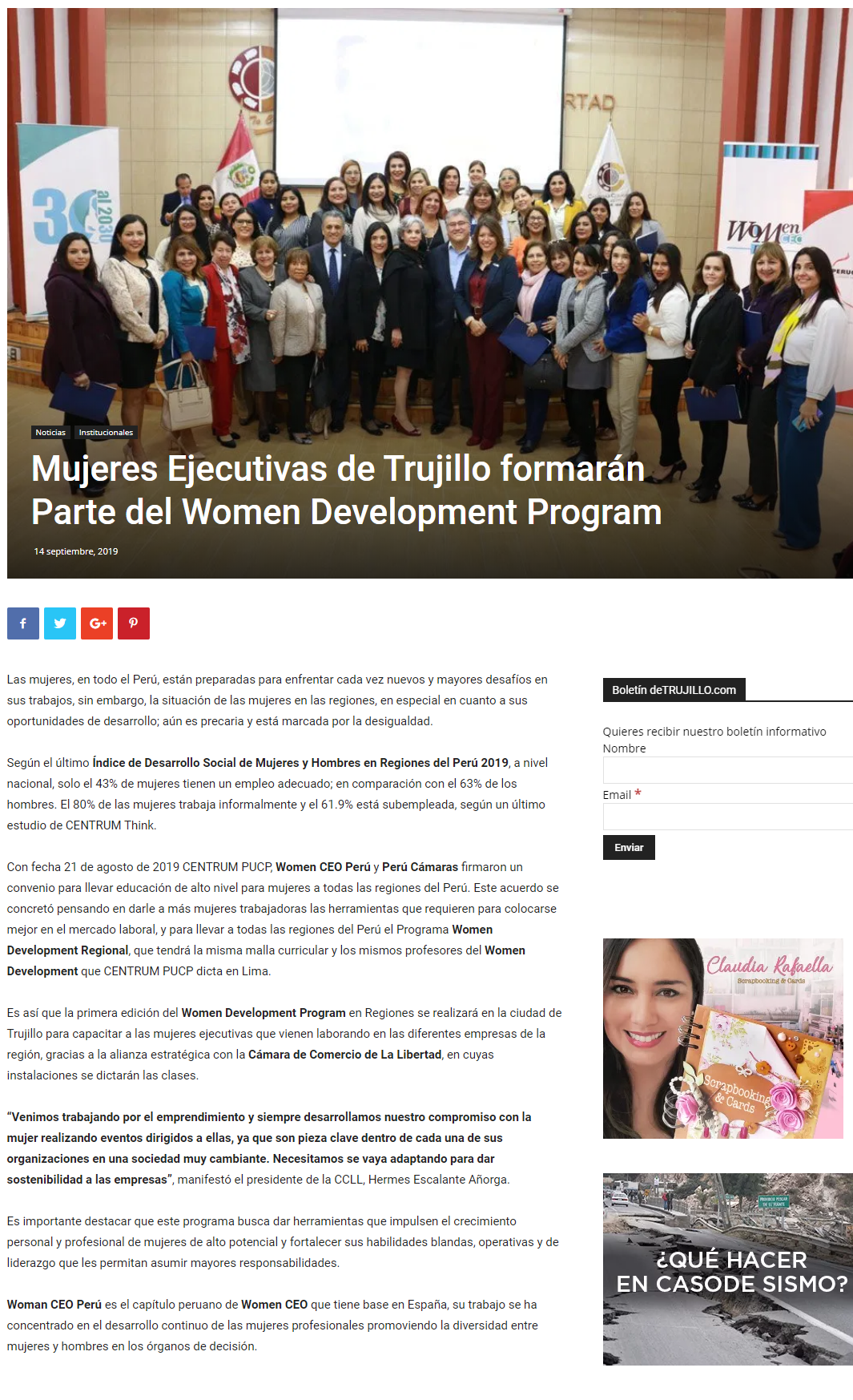 16.09.19.08 DE TRUJILLO . COM Mujeres Ejecutivas de Trujillo formarán Parte del Women Development Program Cámara de Comercio de La Libertad
