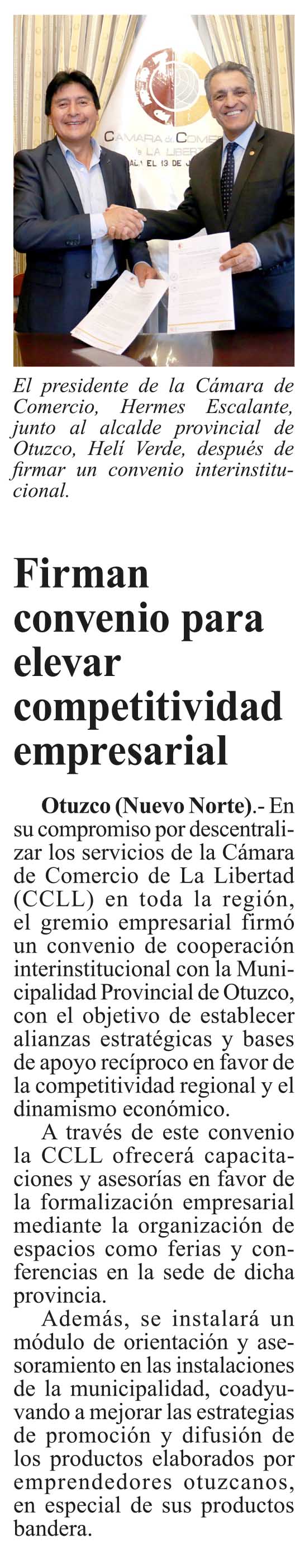 19.09.19.06 Nuevo Norte Firman convenio para elevar competitividad empresarial en Otuzco Cámara de Comercio de La Libertad CCLL