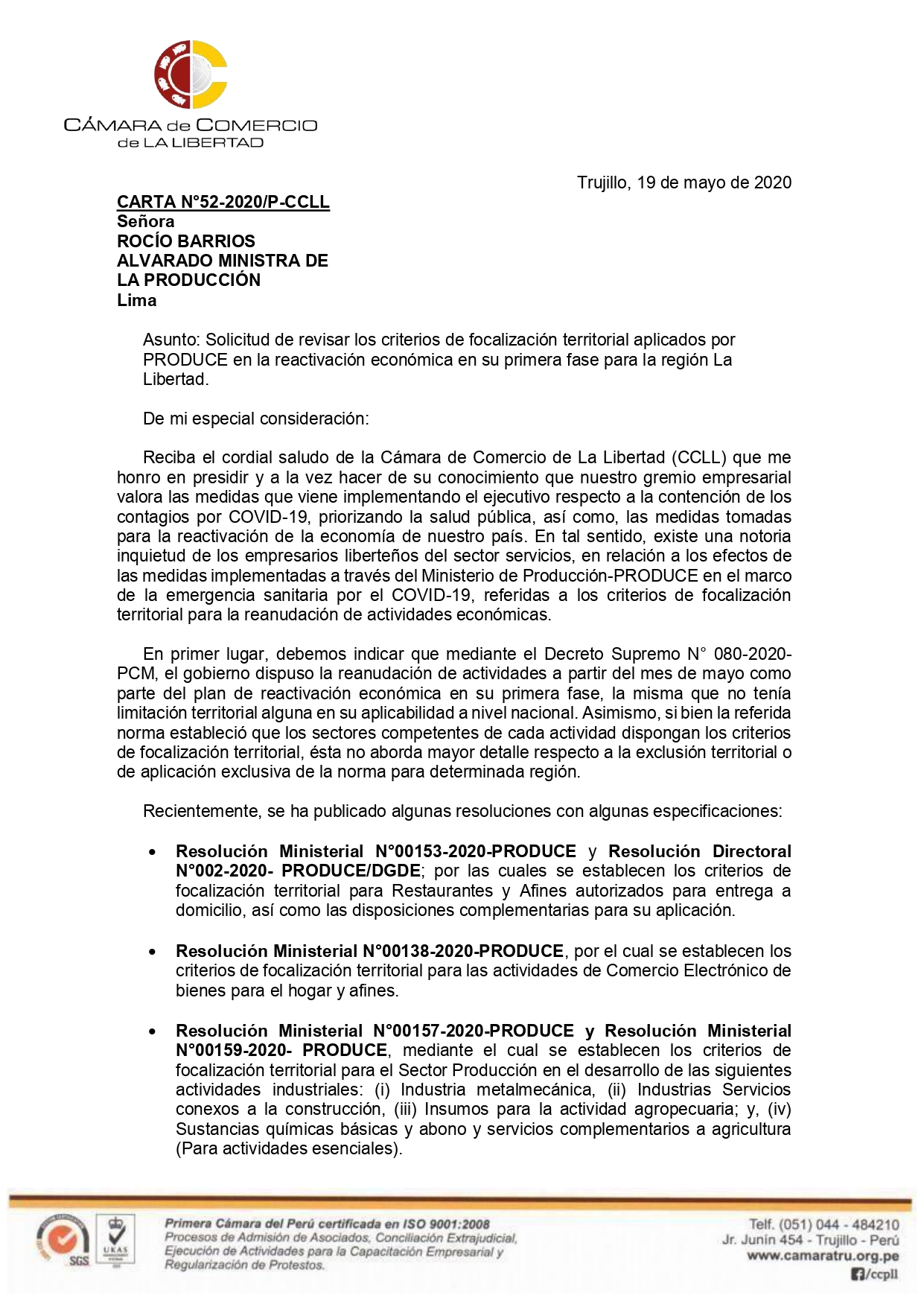 19.05.20 Carta solicita revisar criterios de focalización territorial aplicados por Produce Produce page 0001