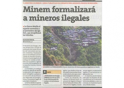Minem formalizará a mineros ilegales (Fuente: Perú21)