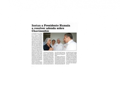 Instan al Presidente Humala a resolver adenda sobre Chavimochic (Fuente: Panorama Trujillano)