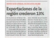 Exportaciones de la región crecieron 13 % (Fuente: Perú 21)