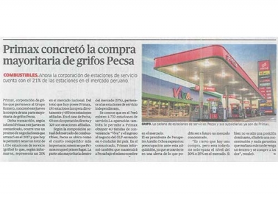 Primax concretó la compra mayoritaria de grifos Pecsa (Fuente: La República)