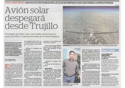 Avión Solar despegará desde Trujillo (Fuente: La Industria)