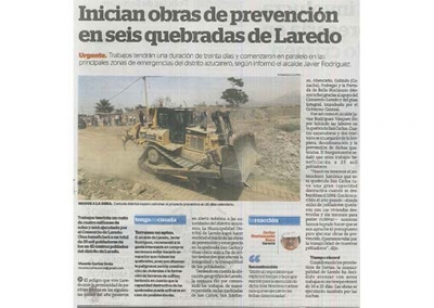 Inician obras de prevención en seis quebrada de Laredo (Fuente: La Industria)