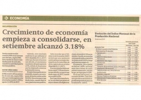 Crecimiento de economía empieza a consolidarse, en setiembre alcanzó 3.18 % (Fuente: Gestión)