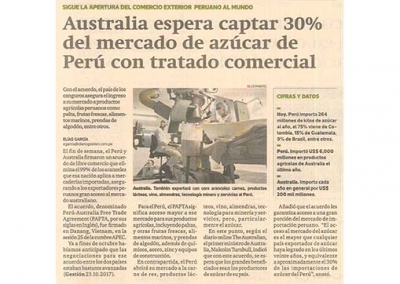 Australia espera captar 30 % del mercado de azúcar de Perú con tratado comercial (Fuente: Gestión)