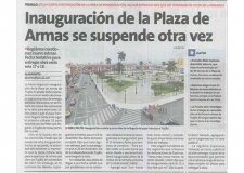 Inauguración de la Plaza de Armas se suspende otra vez (Fuente: Perú21)